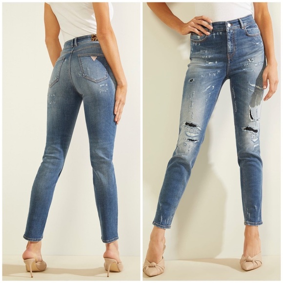 New GUESS Skinny fit denim pant abrasions - Picture 2 of 12